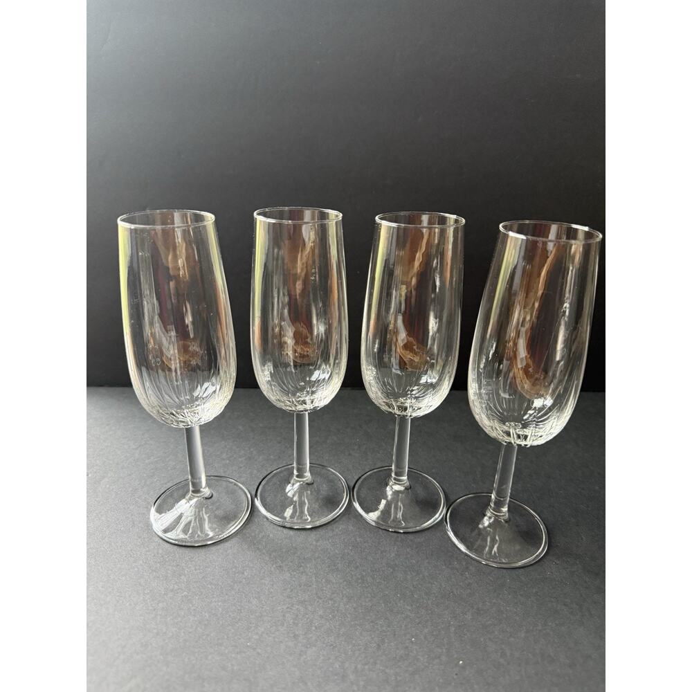 Royal Leerdam Champagne Flute Clear Glass Set (4) Stem Flute Cocktail Barware